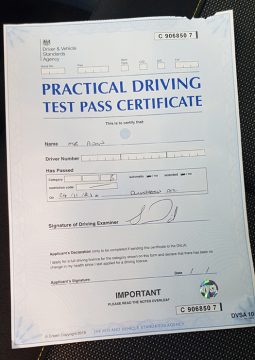 Aidan passing his driving test on the 24th November 2021.
