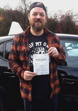 Darren passing his driving test on the 30th October 2023.