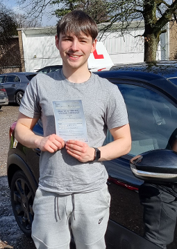Fin passing his driving test on the 15th of March 2024.